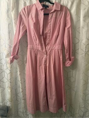 Red and  White Striped Button-Front Shirtdress